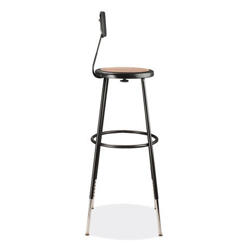 NPS 6200 Series 32"-39" Height Adj Heavy Duty Stool With Backrest Supports 500 Lb Brown Seat Black Base Ships In 1-3 Bus Days