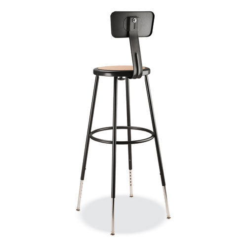 NPS 6200 Series 32"-39" Height Adj Heavy Duty Stool With Backrest Supports 500 Lb Brown Seat Black Base Ships In 1-3 Bus Days