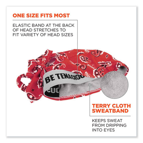 Ergodyne Chill-its 6615 High-performance Bandana Doo Rag W/terry Cloth Sweatband One Size Red Western