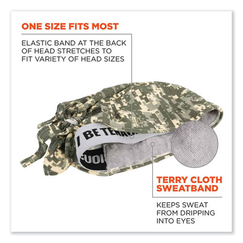 Ergodyne Chill-its 6615 High-perform Bandana Doo Rag With Terry Cloth Sweatband One Size Fits Most Camo