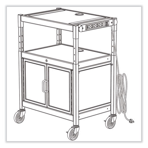 Safco Steel Adjustable Av Cart W/cabinet Metal 3 Shelf 6 Ac Outlets 40 Lb Cap 26.75x20.5x42 Black