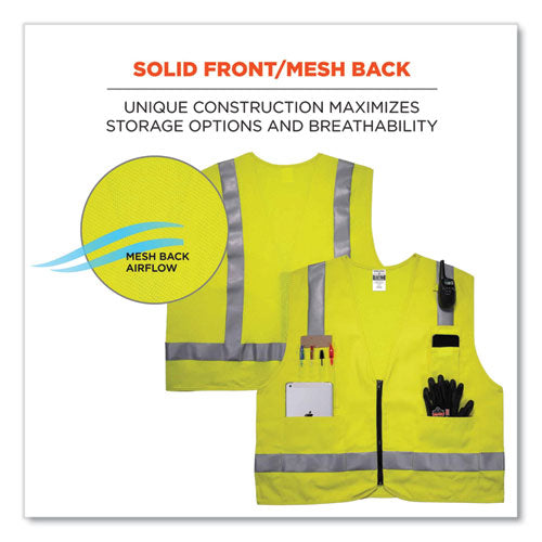 Ergodyne Glowear 8262frz Class 2 Fr Surveyor Zipper Vest Tencel/modacrylic/para-aramid/kevlar S/m Lime