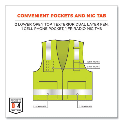 Ergodyne Glowear 8262frz Class 2 Fr Surveyor Zipper Vest Tencel/modacrylic/para-aramid/kevlar S/m Lime