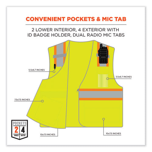 Ergodyne Glowear 8246z Class 2 Two-tone Mesh Reflective Binding Zipper Vest Polyester 2x-large/3xl Lime