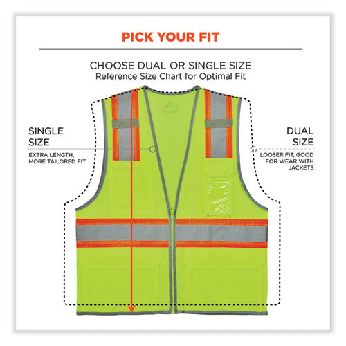 Ergodyne Glowear 8246z Class 2 Two-tone Mesh Reflective Binding Zipper Vest Polyester 2x-large/3xl Lime