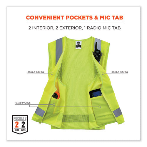 Ergodyne Glowear 8249z Class 2 Economy Surveyors Zipper Vest Polyester 4x-large/5x-large Lime