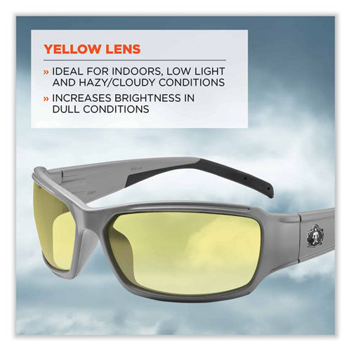 Ergodyne Skullerz Thor Safety Glasses Matte Gray Nylon Impact Frame Yellow Polycarbonate Lens