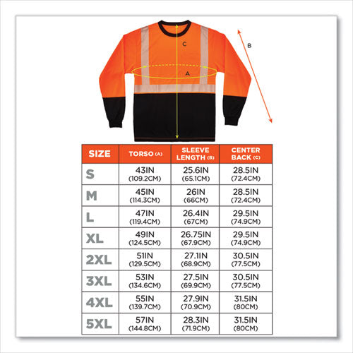 Ergodyne Glowear 8281bk Class 2 Long Sleeve Shirt With Black Bottom Polyester Small Orange