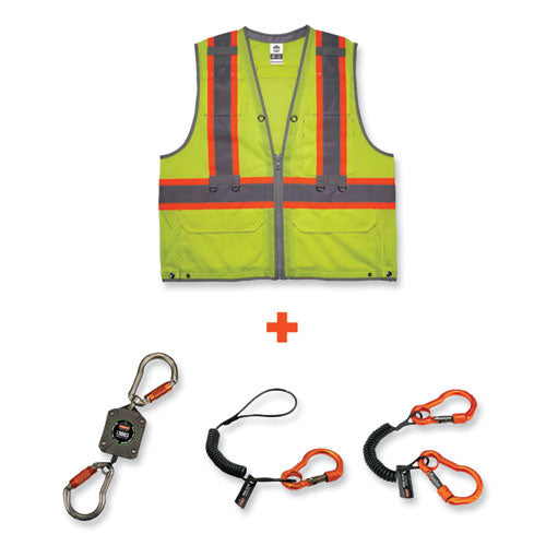 Ergodyne Glowear 8231tvk Class 2 Hi-vis Tool Tethering Safety Vest Kit Polyester 4x-large/5x-large Lime