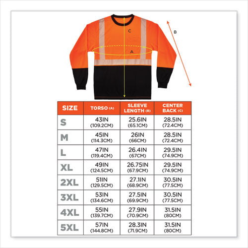 Ergodyne Glowear 8281bk Class 2 Long Sleeve Shirt With Black Bottom Polyester 3x-large Orange