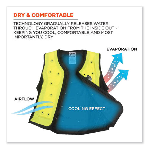 Ergodyne Chill-its 6685 Premium Dry Evaporative Cooling Vest With Zipper Nylon Large Lime