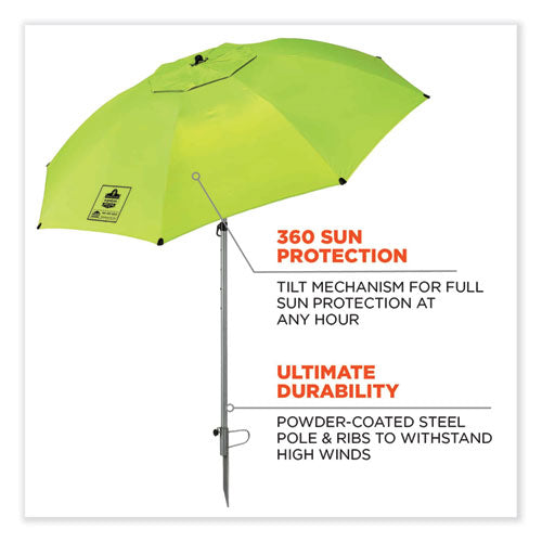 Ergodyne Shax 6100 Lightweight Work Umbrella 90" Span 92.4" Long Lime Canopy