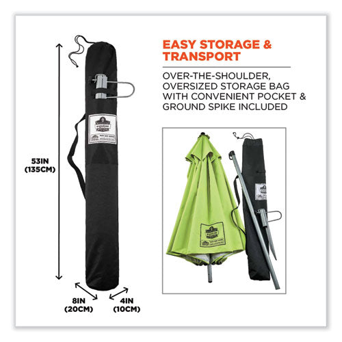 Ergodyne Shax 6100 Lightweight Work Umbrella 90" Span 92.4" Long Lime Canopy