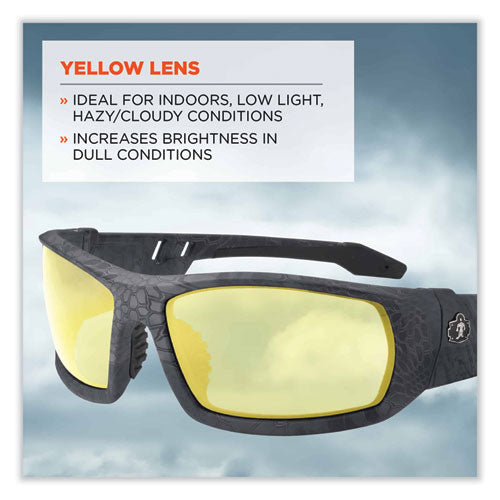 Ergodyne Skullerz Odin Safety Glasses Kryptek Typhon Nylon Impact Frame Yellow Polycarbonate Lens