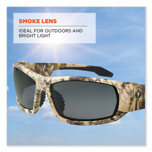 Ergodyne Skullerz Odin Safety Glasses Kryptek Highlander Nylon Impact Frame Smoke Polycarbonate Lens