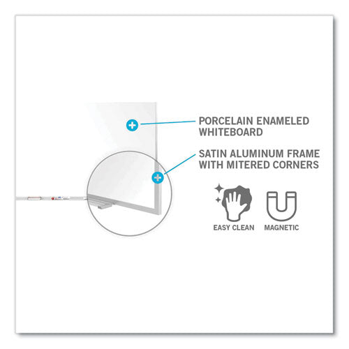 Ghent Magnetic Porcelain Whiteboard With Satin Aluminum Frame And Map Rail 144.59x60.47 White Surface Ships In 7-10 Bus Days