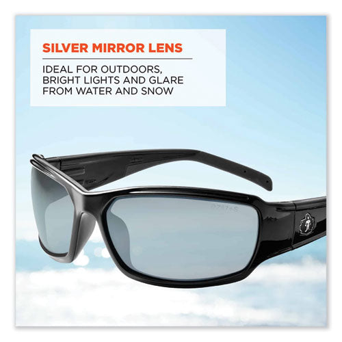 Ergodyne Skullerz Thor Safety Glasses Black Nylon Impact Frame Silver Mirror Polycarbonate Lens