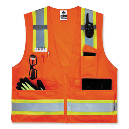 Ergodyne Glowear 8248z Class 2 Two-tone Surveyors Zipper Vest Polyester 4x-large/5x-large Orange