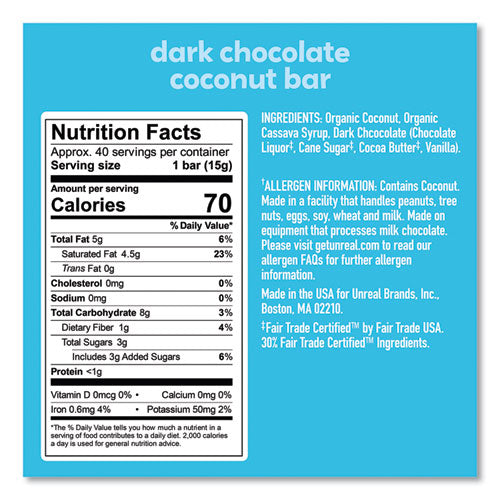 UNREAL Dark Chocolate Coconut Bars 0.53 Oz Individually Wrapped 40/pack