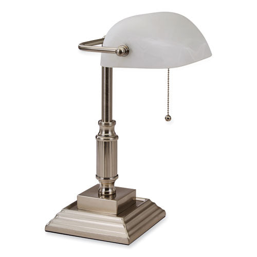 V-Light Led Bankers Lamp With Frosted Shade 14.75" High Brushed Nickel