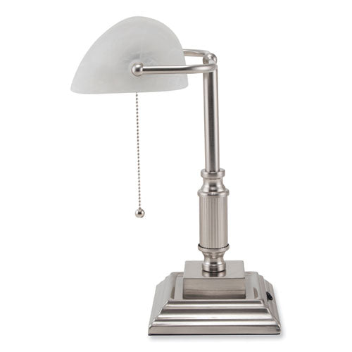 V-Light Led Bankers Lamp With Frosted Shade 14.75" High Brushed Nickel