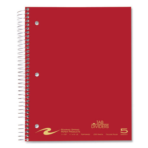 Roaring Spring Wirebound Notebook W/tabs 5-subject College Rule Randomly Asst Covers (200) 11x8.5 Sheets 12/ct Ships In 4-6 Bus Days
