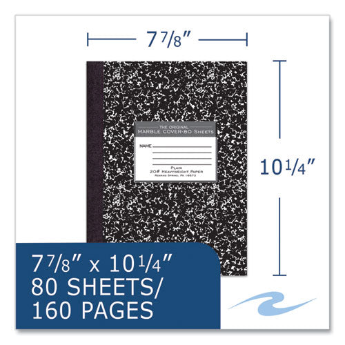 Roaring Spring Hardcover Marble Composition Book Unruled Black Marble Cover (80) 10.25x7.88 Sheets 24/ct