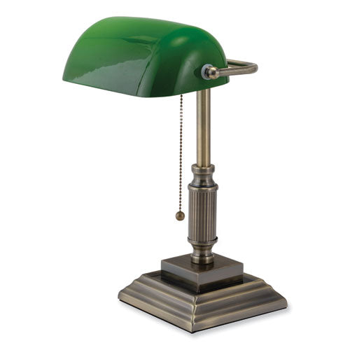 V-Light Led Bankers Lamp With Green Shade Candlestick Neck 14.75" High Antique Bronze