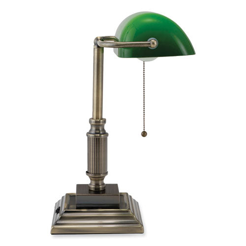 V-Light Led Bankers Lamp With Green Shade Candlestick Neck 14.75" High Antique Bronze