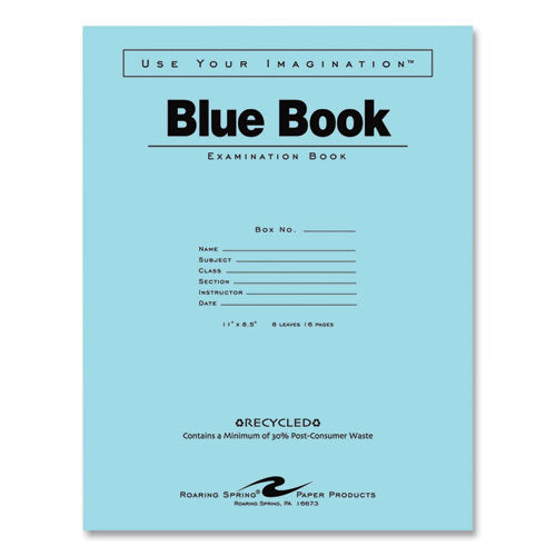 Roaring Spring Recycled Exam Book Wide/legal Rule Blue Cover (8) 11x8.5 Sheets 500/Case