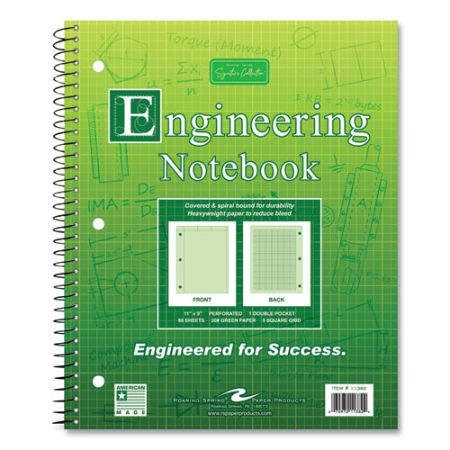 Roaring Spring Wirebound Engineering Notebook 20 Lb Paper Stock Green Cover 80-green 11x8.5 Sheets 24/ct