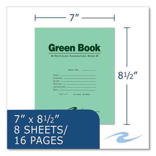 Roaring Spring Recycled Exam Book Wide/legal Rule Green Cover (8) 8.5x7 Sheets 600/Case