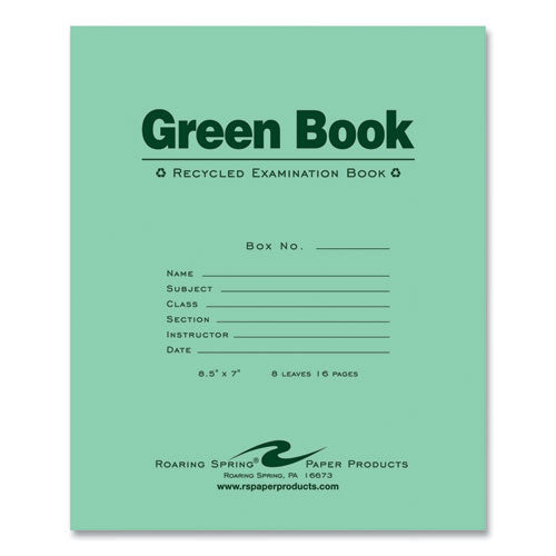 Roaring Spring Recycled Exam Book Wide/legal Rule Green Cover (8) 8.5x7 Sheets 600/Case