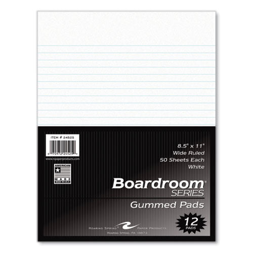 Roaring Spring Boardroom Gummed Pad Wide Rule 50 White 8.5x11 Sheets 72/Case