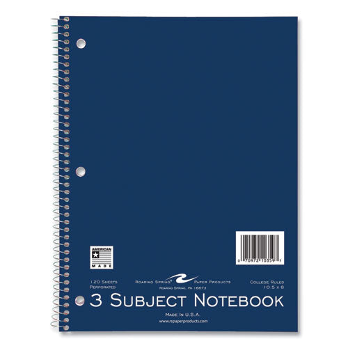 Roaring Spring Subject Wirebound Notebook 3-subject Medium/college Rule Asst Cover (120) 10.5x8 Sheets 24/ct Ships In 4-6 Bus Days