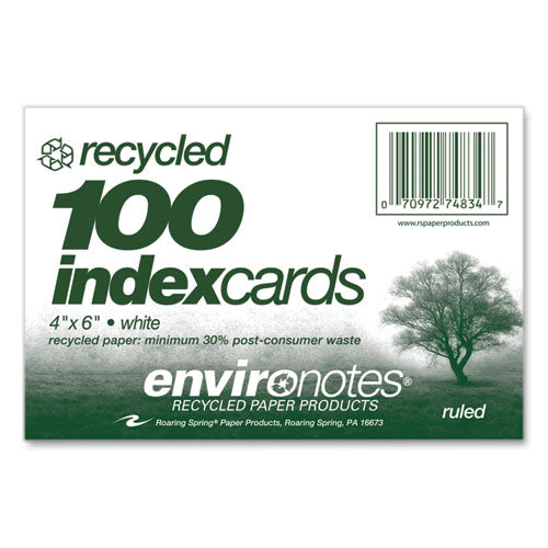 Roaring Spring Environotes Recycled Index Cards Narrow Ruled 4x6 White 100 Cards 36/Case
