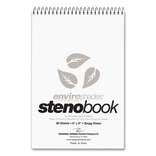 Roaring Spring Enviroshades Steno Pad Gregg Rule White Cover 80 Gray 6x9 Sheets 24 Pads/Case