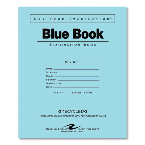 Roaring Spring Recycled Exam Book Wide/legal Rule Blue Cover (8) 8.5x7 Sheets 600/Case