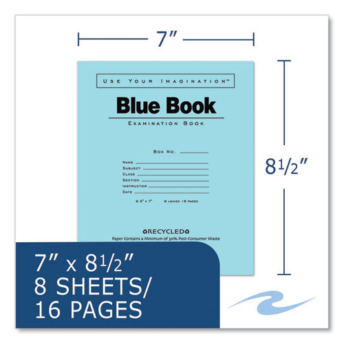 Roaring Spring Recycled Exam Book Wide/legal Rule Blue Cover (8) 8.5x7 Sheets 600/Case