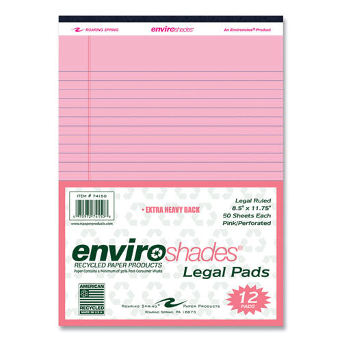 Roaring Spring Enviroshades Legal Notepads 50 Pink 8.5x11.75 Sheets 72 Notepads/Case
