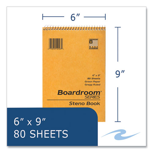 Roaring Spring Boardroom Series Steno Pad Gregg Ruled Brown Cover 80 Green 6x9 Sheets 72 Pads/Case