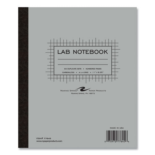 Roaring Spring Lab And Science Carbonless Notebook Quad Rule (4 Sq/in) Gray Cover (100) 11x9.25 Sheets 12/ct