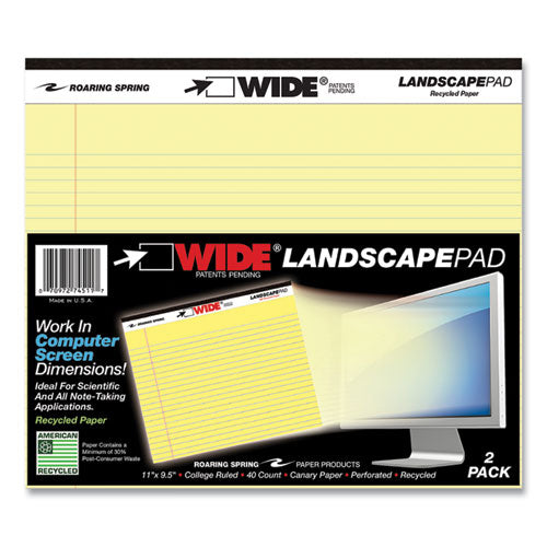 Roaring Spring Wide Landscape Format Writing Pad Medium/college Rule 40 Canary 11x9.5 Sheets 18/Case