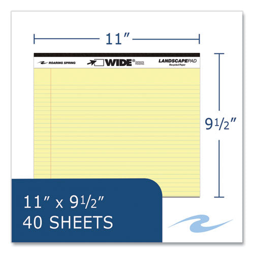 Roaring Spring Wide Landscape Format Writing Pad Medium/college Rule 40 Canary 11x9.5 Sheets 18/Case