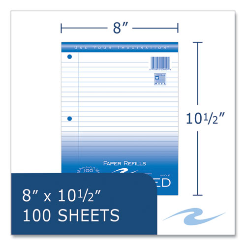 Roaring Spring Loose Leaf Paper 8x10.5 3-hole Punched Wide Rule White 100 Sheets/pack 48 Packs/Case