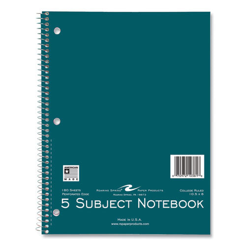 Roaring Spring Subject Wirebound Notebook 5-subject Medium/college Rule Asst Cover (180) 10.5x8 Sheets 12/ct Ships In 4-6 Bus Days
