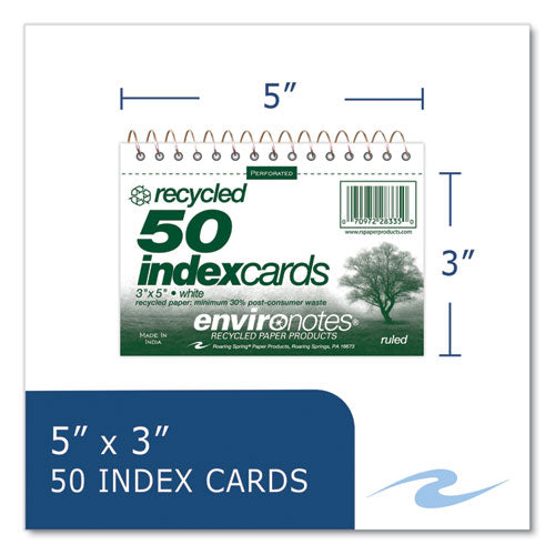 Roaring Spring Environotes Wirebound Recycled Index Cards Narrow Rule 3x5 White 50 Cards 24/Case