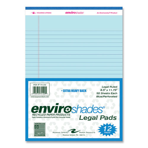 Roaring Spring Enviroshades Legal Notepads 50 Blue 8.5x11.75 Sheets 72 Notepads/Case