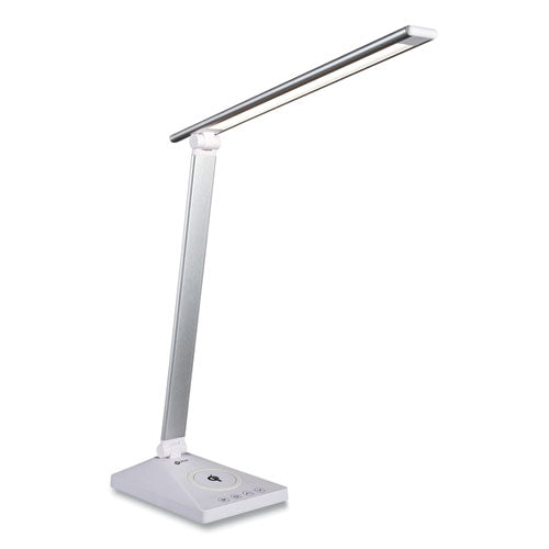 OttLite Wellness Series Entice Led Desk Lamp With Wireless Charging Silver Arm 11" To 22" High White