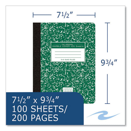 Roaring Spring Hardcover Composition Book Quadrille 5 Sq/in Rule Green Marble Cover (100) 9.75x7.5 Sheet 24/ct Ships In 4-6 Bus Days